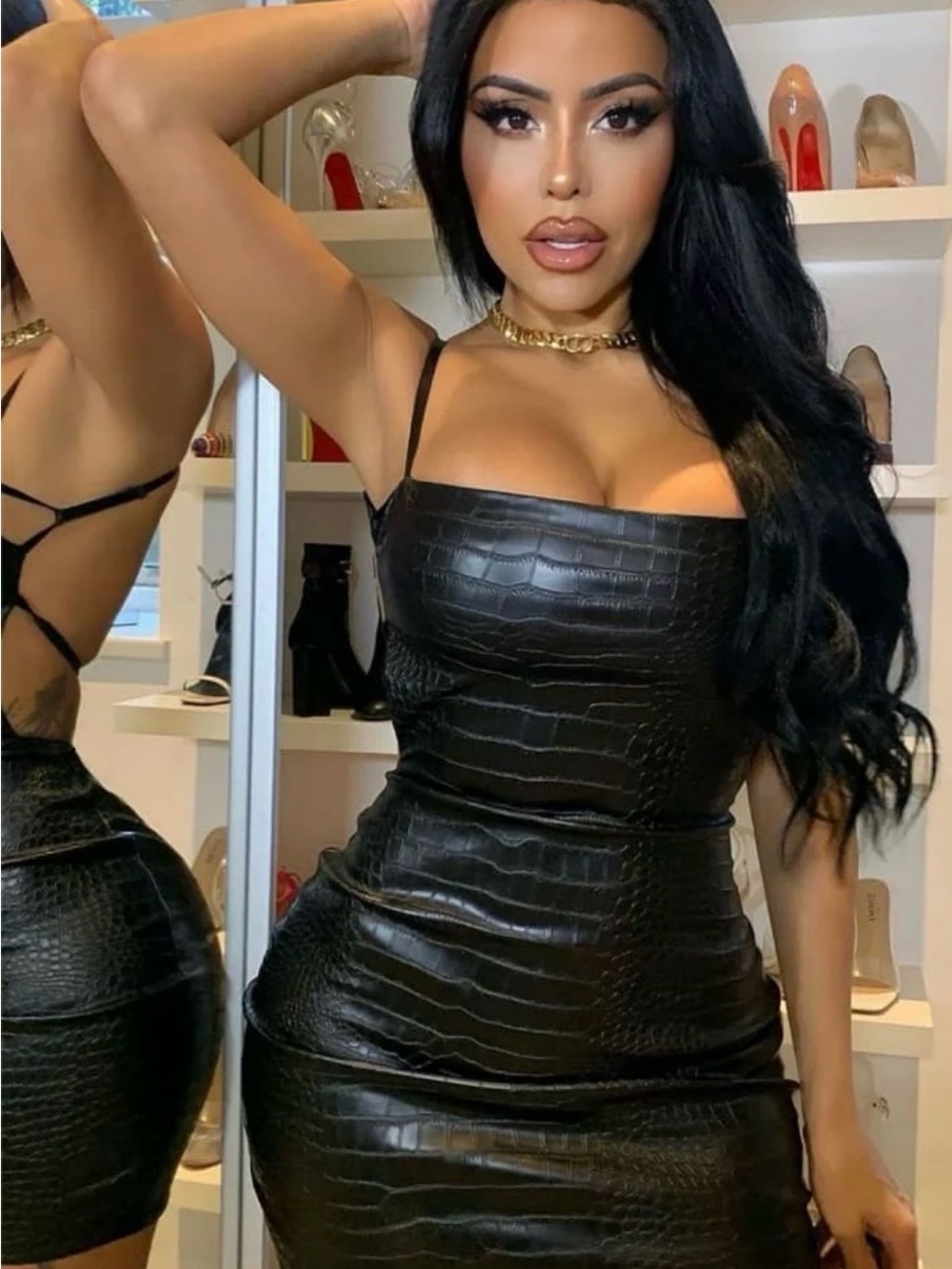 Black Faux Croc backless mini dress